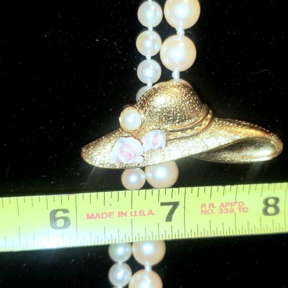 Stylish 3D Wide Brim Hat Brooch Pink w/Flowers 2"